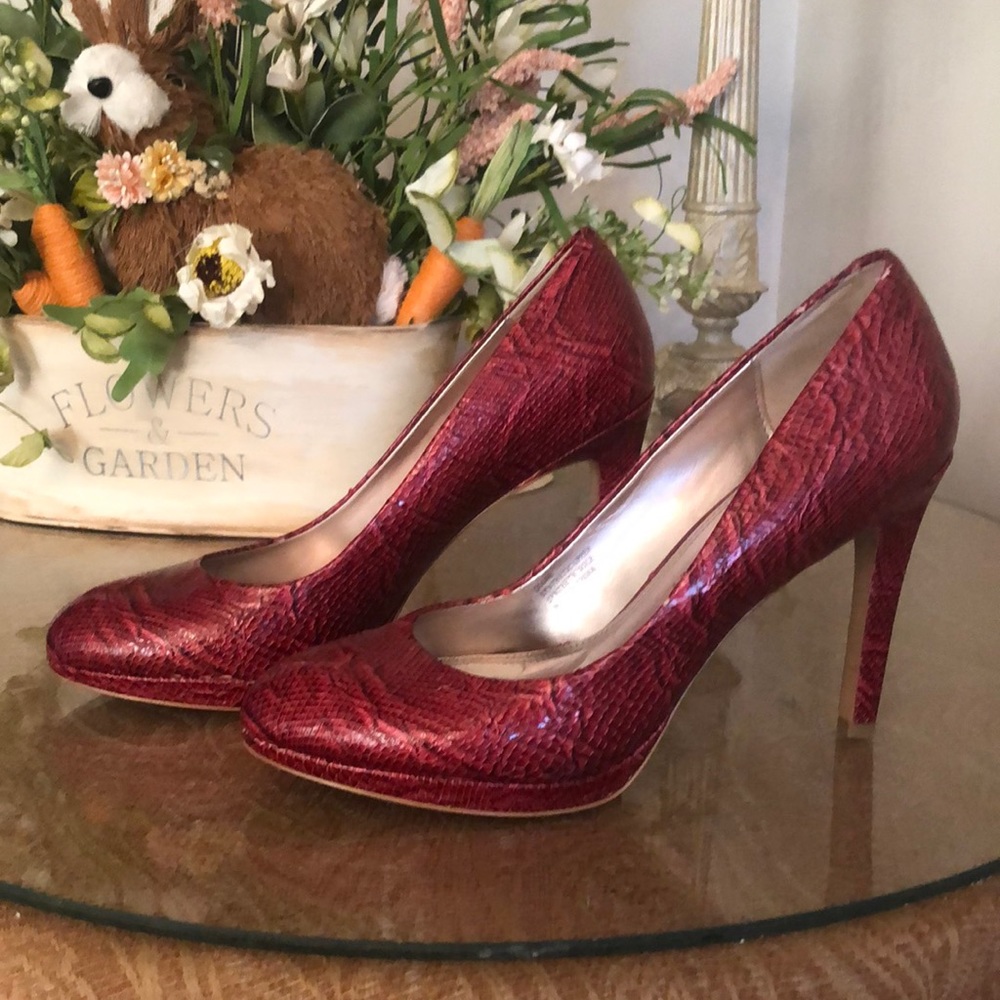 WHite House /Black market Deep red reptile print Pumps